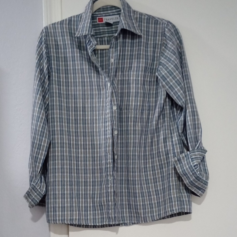 LL BEAN Vintage Traveler Womens Gray Checkered Button Down Shirt Size S Reg